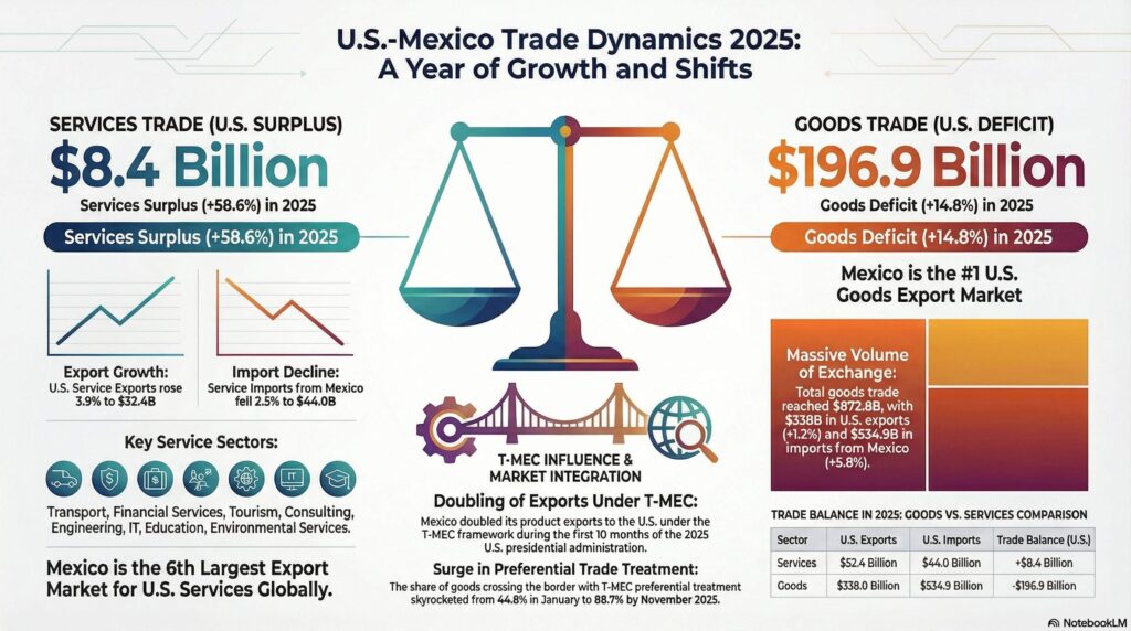 Trade in services between the United States and Mexico grew by 0.9% in 2025