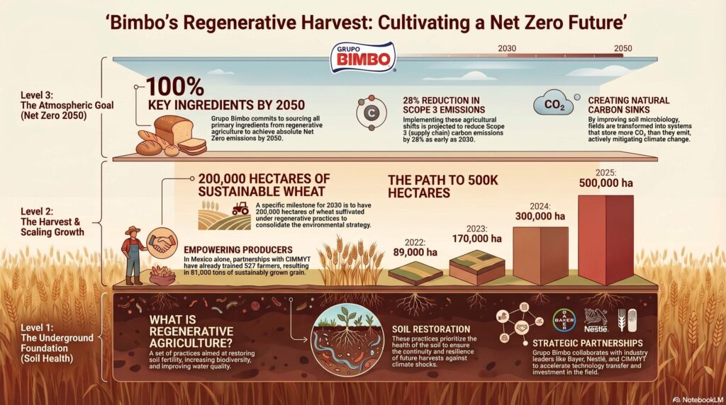 Agricultura regenerativa de Grupo Bimbo alcanza 500,000 hectáreas