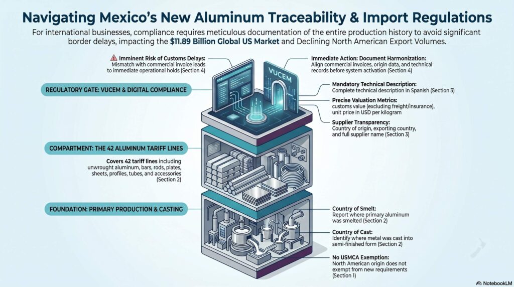 México aplica aviso automático de importación a 42 productos de aluminio