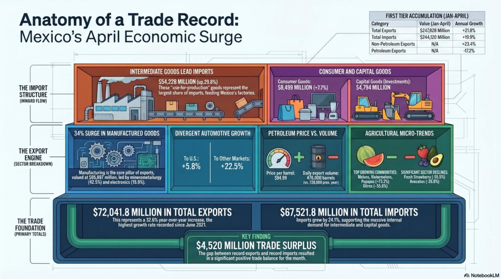 Récord en comercio exterior: México logra superávit de 4,520 millones en abril
