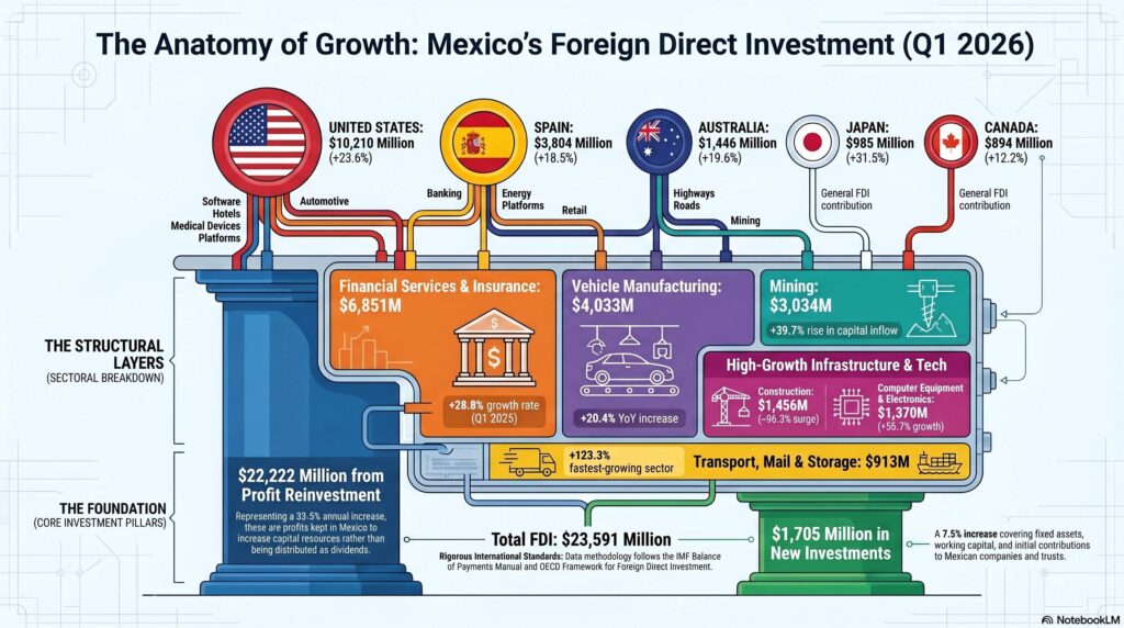 Sectores de IED destacados en México: dinamismo por reinversión y nearshoring