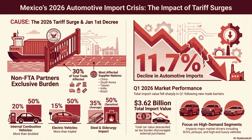 Tarifas sobre a importação de automóveis no México contribuem para queda de 11,7%