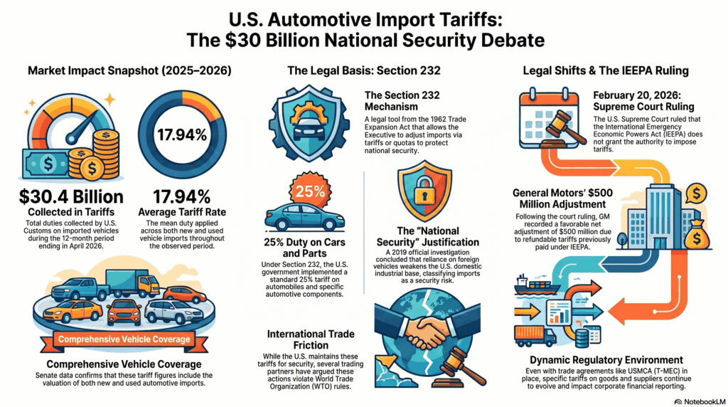 Les droits de douane perçus sur les importations de voitures aux États-Unis s'élèvent à 30,4 milliards de dollars