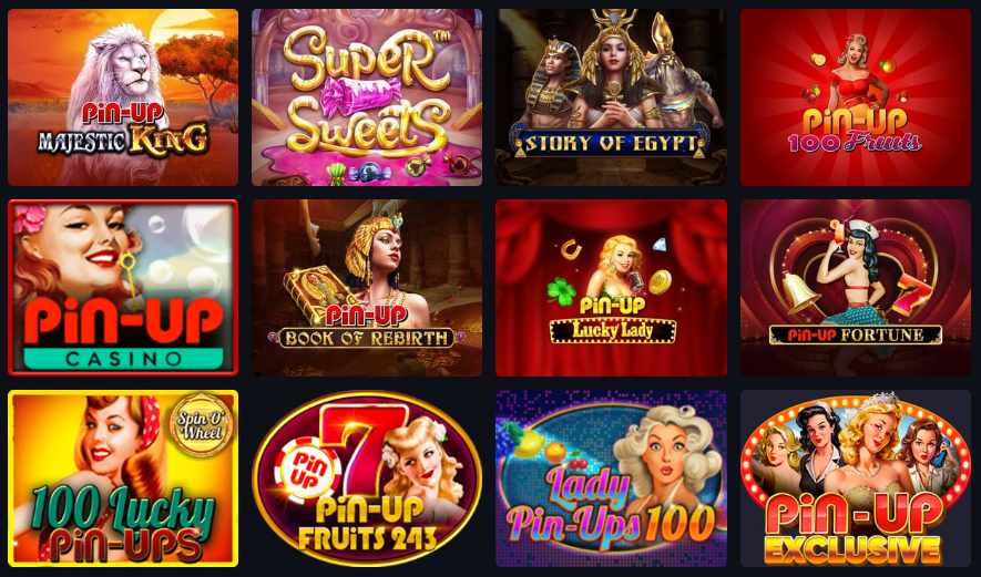 Schermata di una piattaforma di giochi con slot colorate e branding Pin-Up, che rappresenta l’integrazione tra contenuti sportivi e casinò come canale alternativo di coinvolgimento digitale. I contenuti dei casinò ampliano il pubblico dei marchi sportivi.