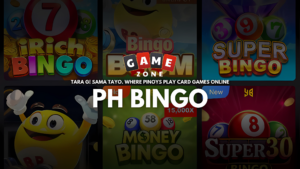 A digital mosaic featuring the titles of online bingo games from the GameZone platform, highlighting iRich Bingo, Super Bingo, and the central PH Bingo logo.